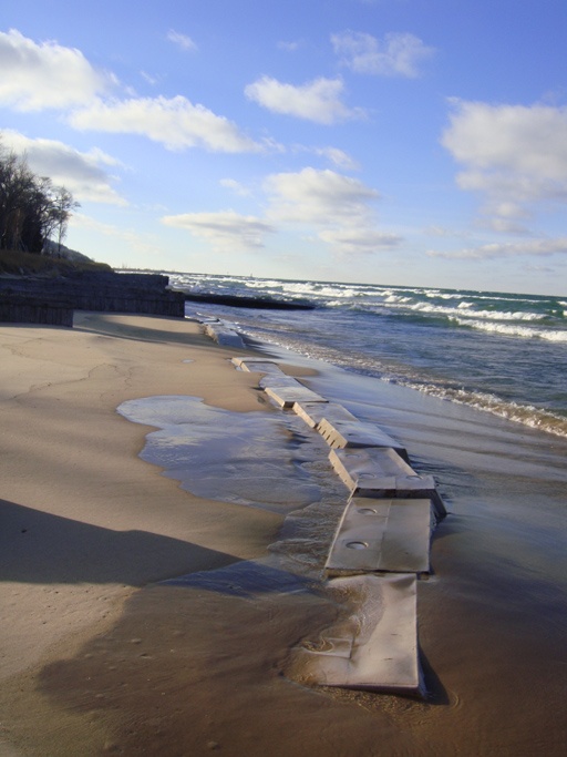 Sandsaver near completely covered in Lake Michigan Great Lakes